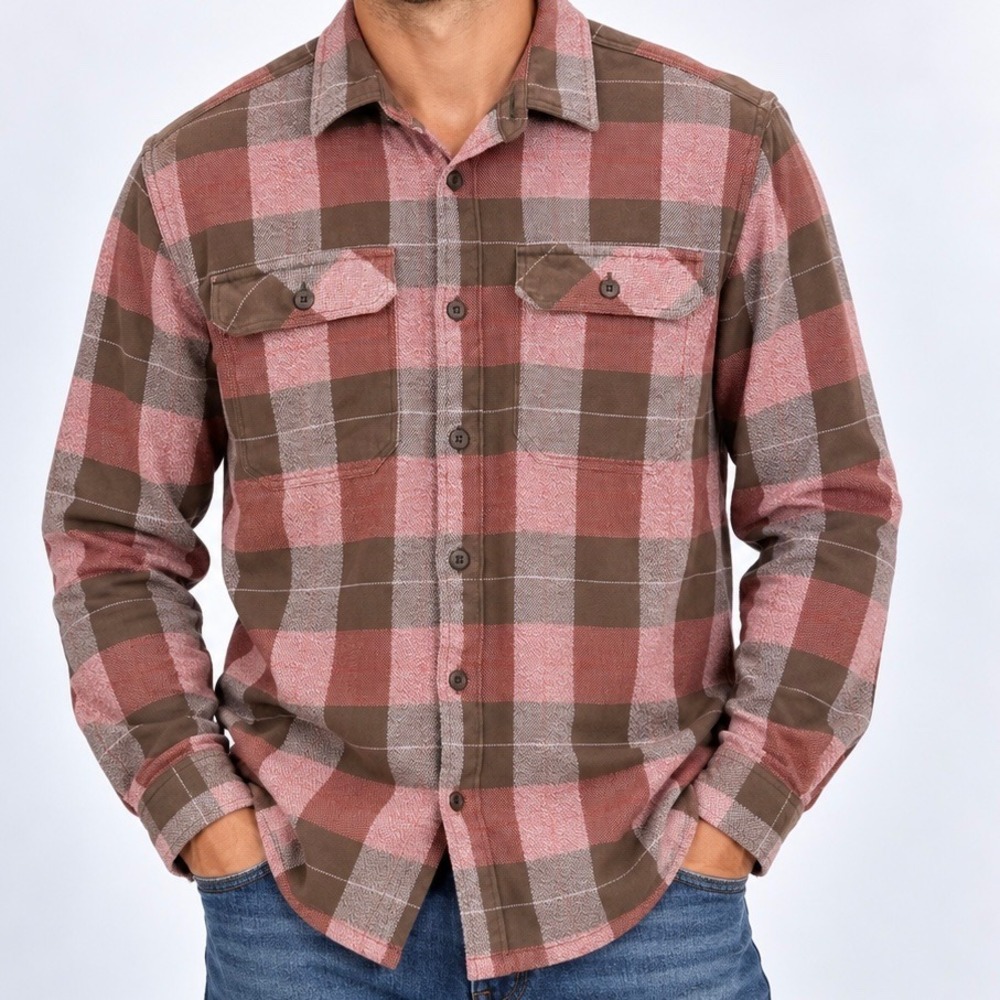 Patagonia Mens Organic Cotton Flannel Shirt Brown Red Plaid Medium